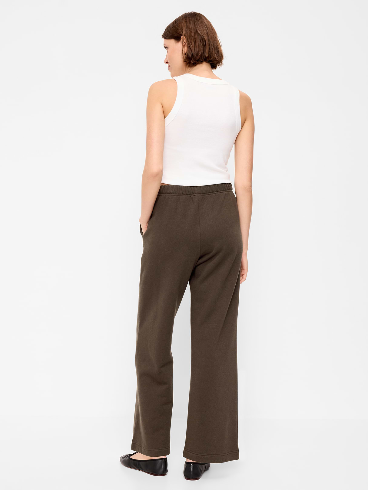High-Waisted Fleece Wide-Leg Sweatpants - Black Coffee
