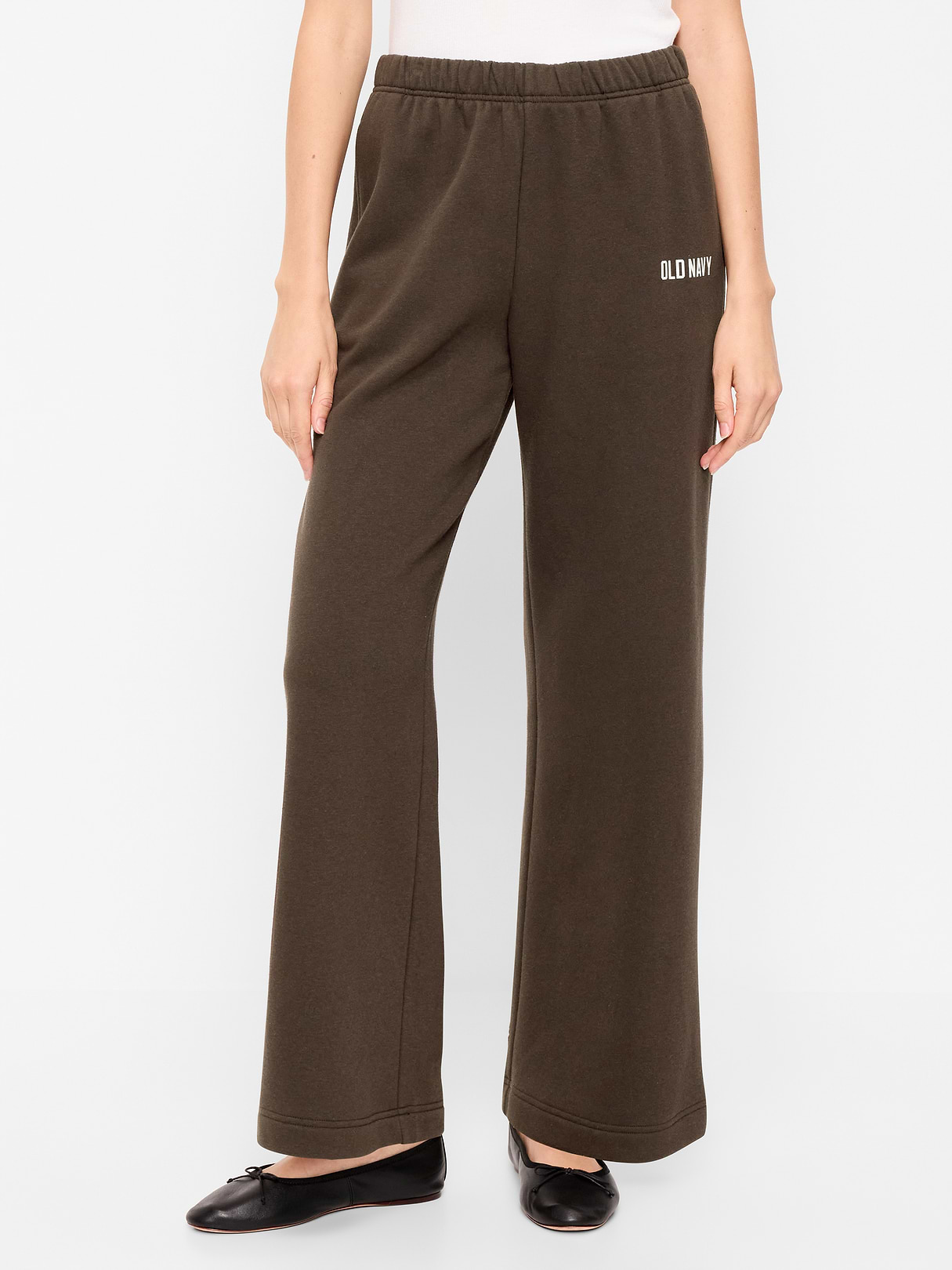High-Waisted Fleece Wide-Leg Sweatpants - Black Coffee