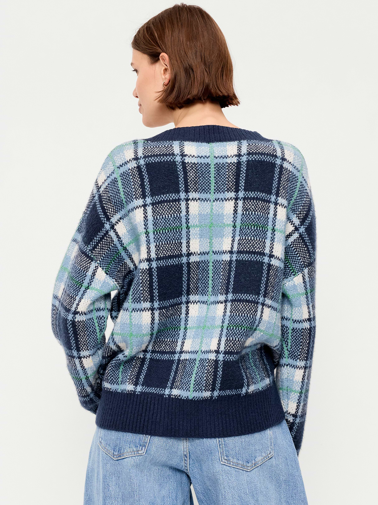 SoSoft V-Neck Cardigan Sweater - Blue Plaid