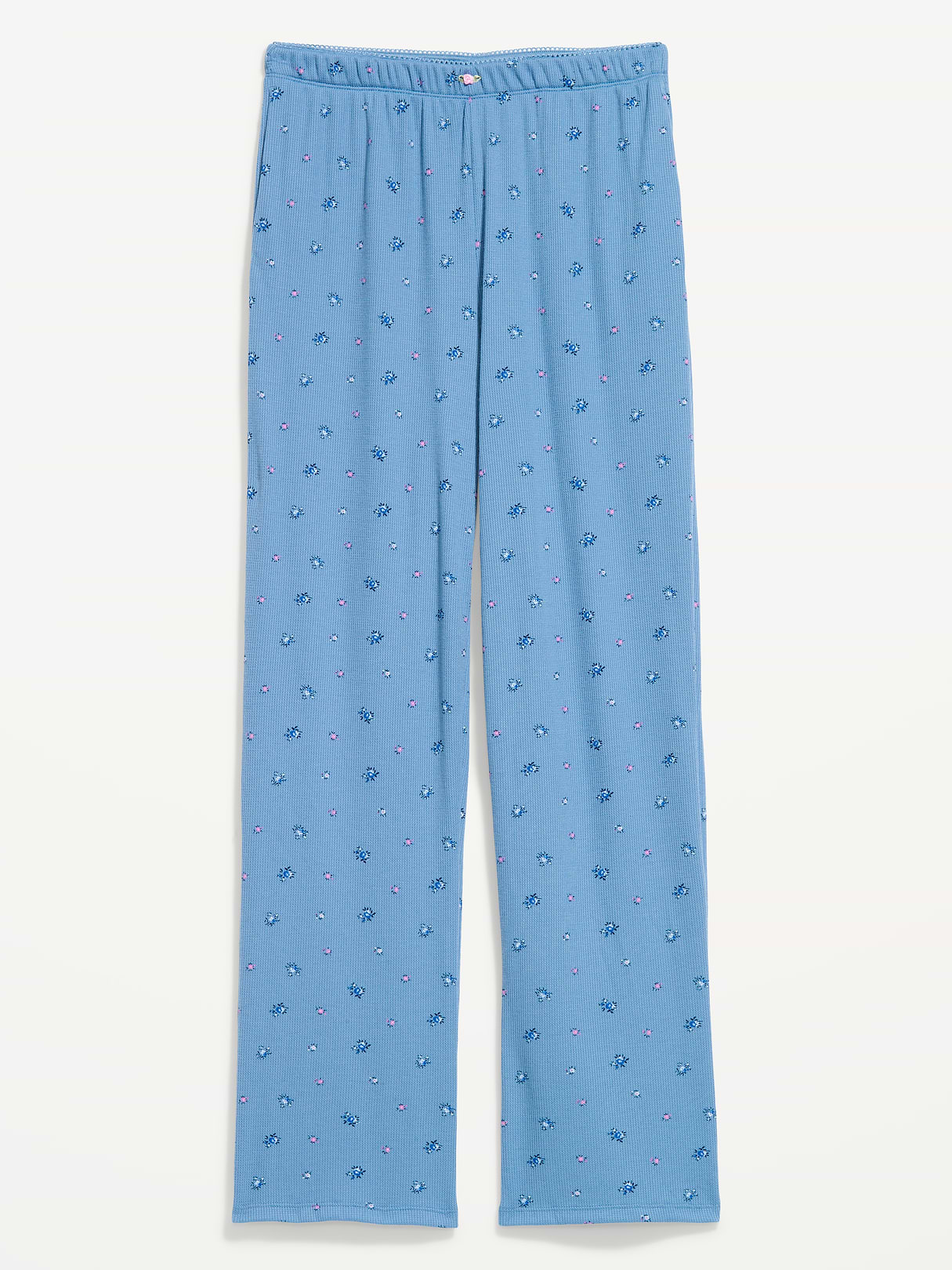 Waffle-Textured Pajama Pants - Blue Ditsy Floral