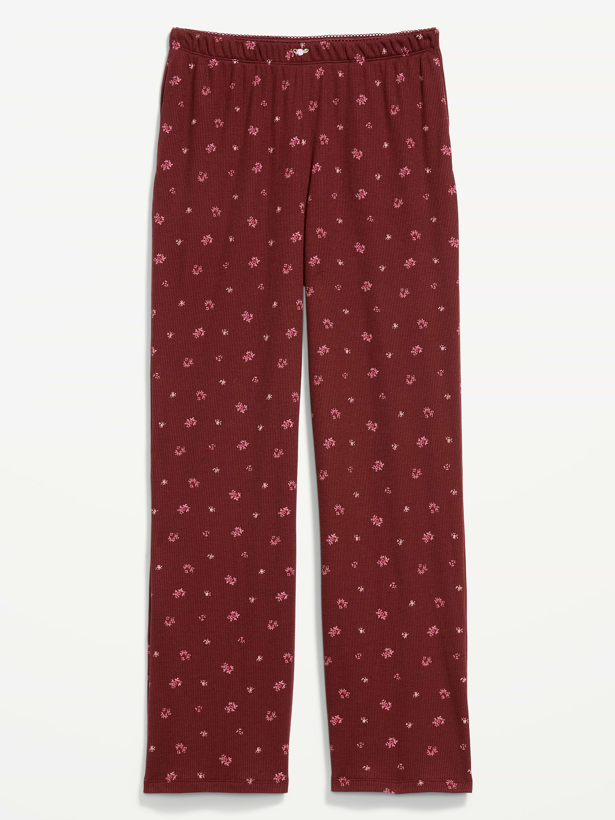 Waffle-Textured Pajama Pants - Burgundy Ditsy Floral