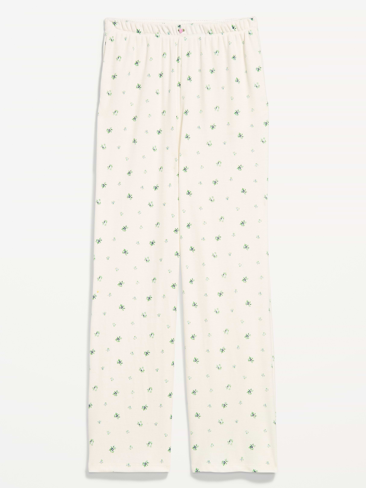 Waffle-Textured Pajama Pants - Cream Ditsy Floral
