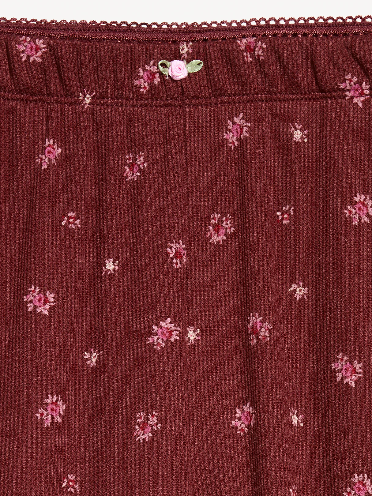 Waffle-Textured Pajama Pants - Burgundy Ditsy Floral