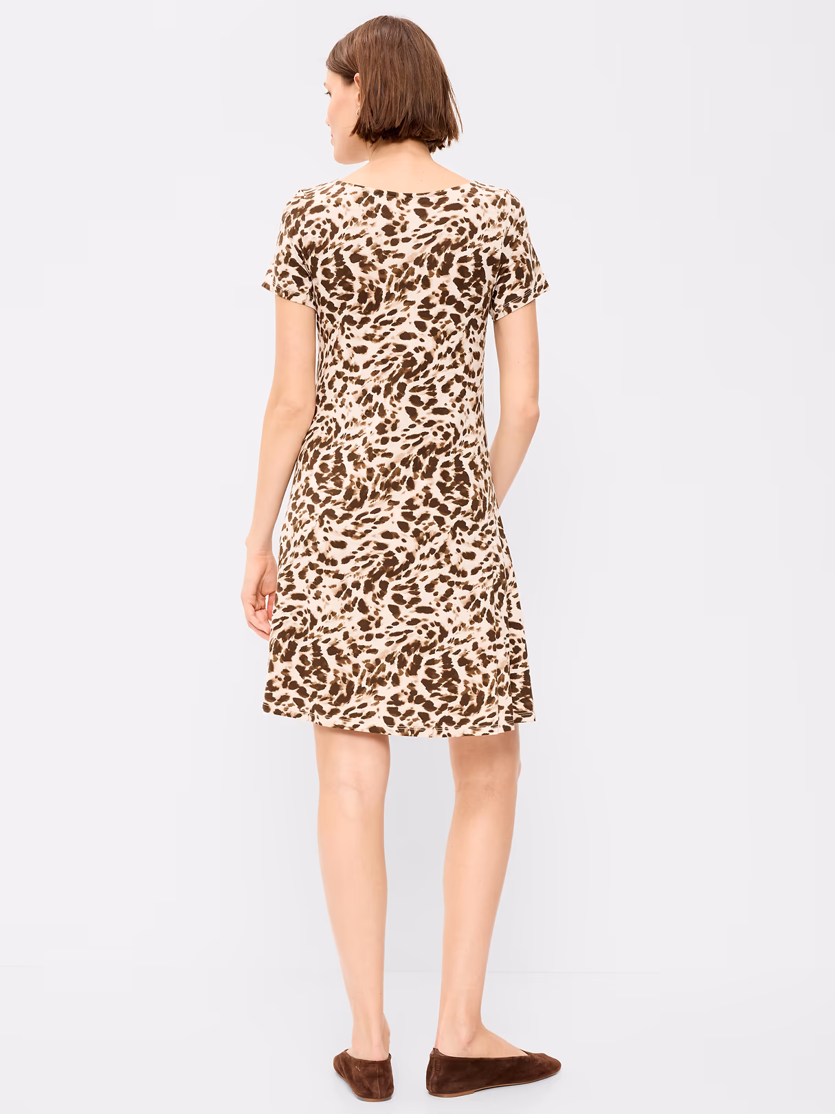 Short-Sleeve Mini Swing Dress - Leopard