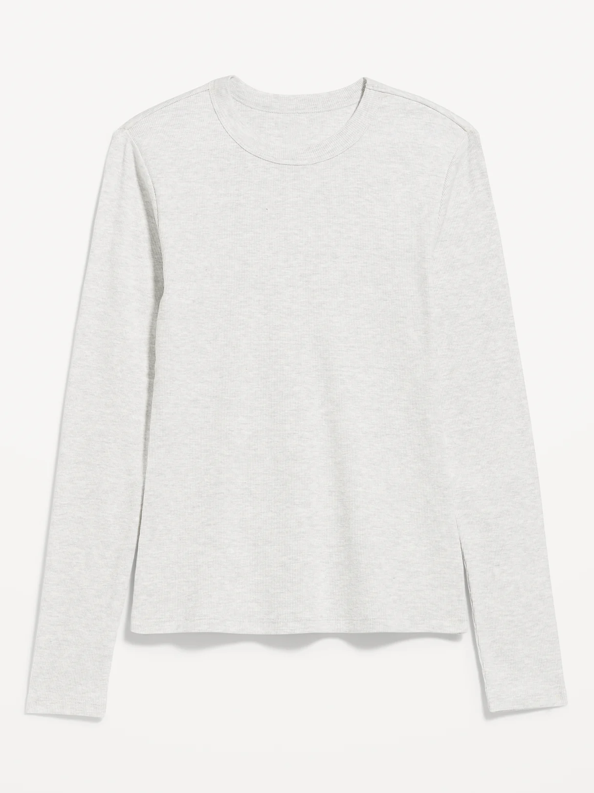 Snug Long-Sleeve Striped Ribbed T-Shirt - Light Heather Gray