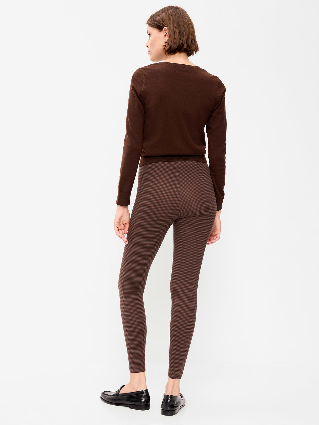 High-Waisted Jersey Fashion Layering Leggings - Brown Check
