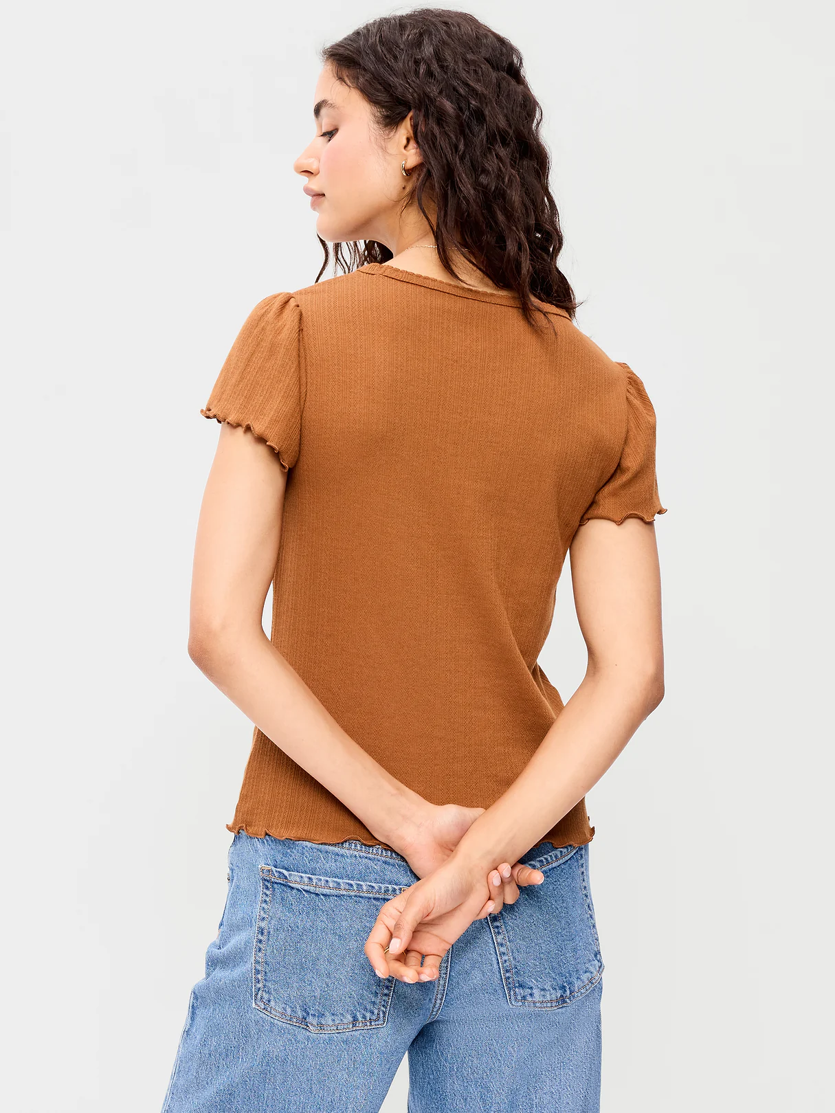 Lettuce-Edge Pointelle Top - Redwood Burl