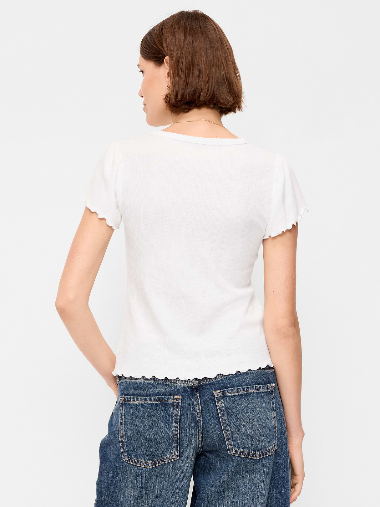 Lettuce-Edge Pointelle Top - White Lilies