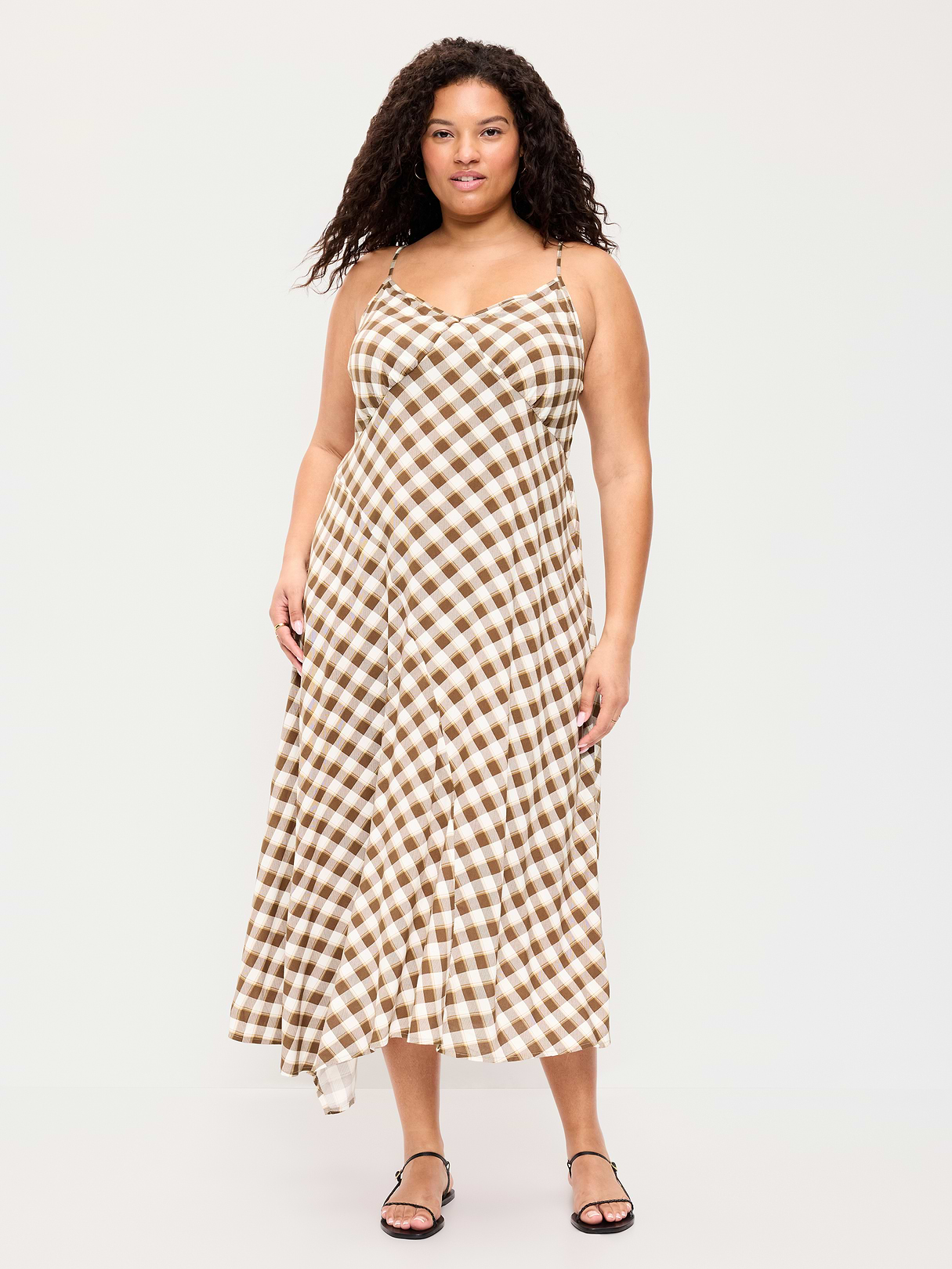 Fit & Flare Tie-Back Asymmetrical Midi Dress - Plaid