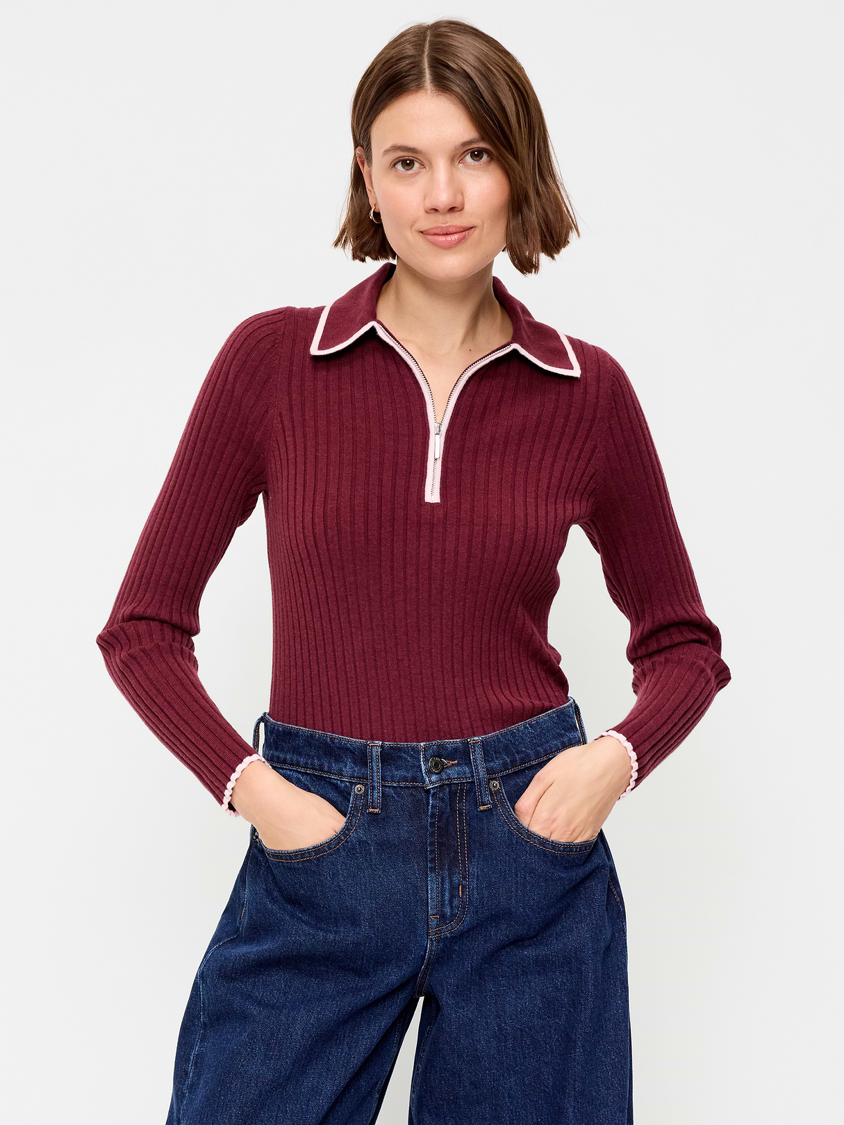 Long-Sleeve Half-Zip Top - Red Lacquer