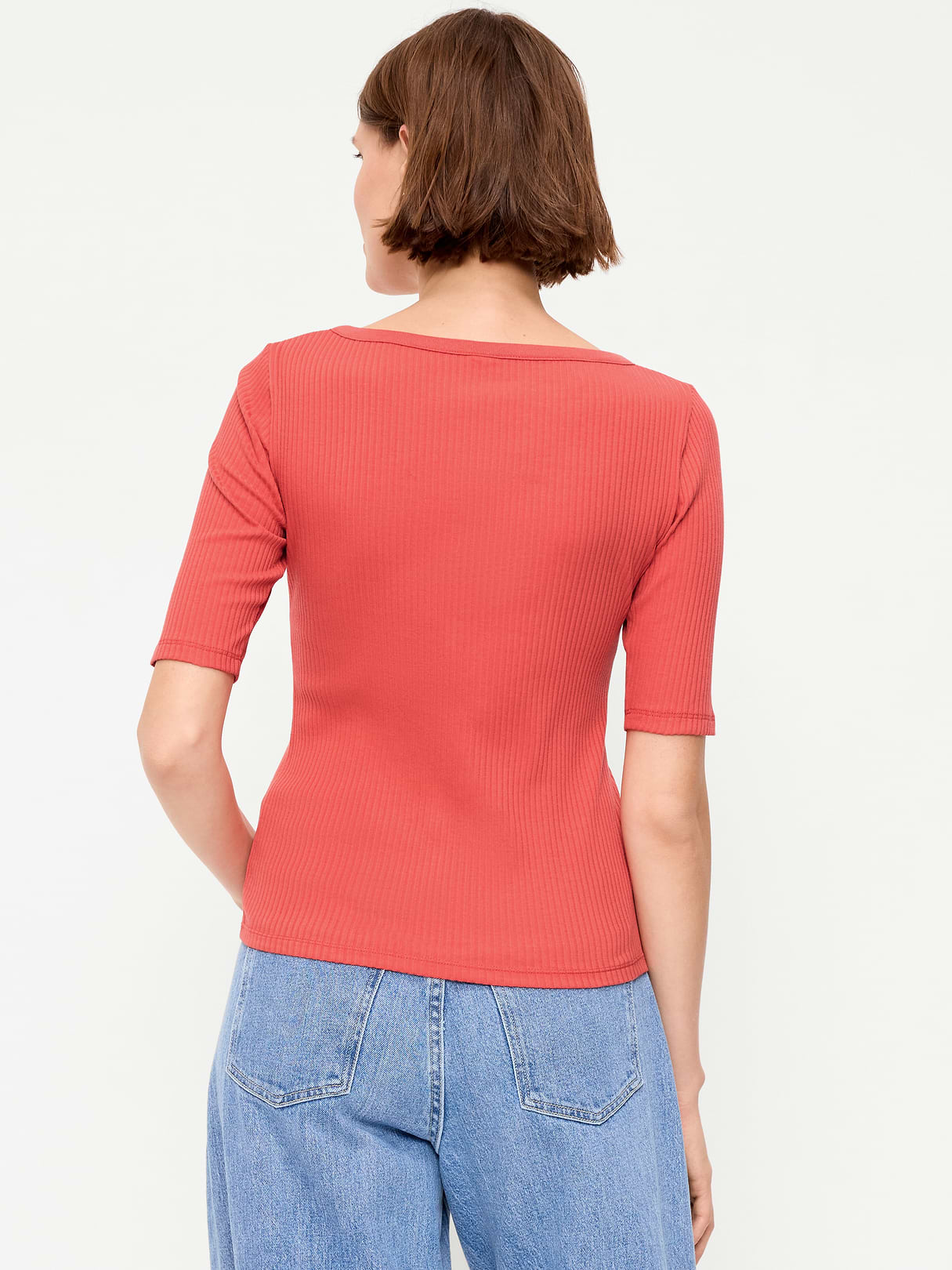 Scoop-Neck Fitted Henley Top - Ginger Cake