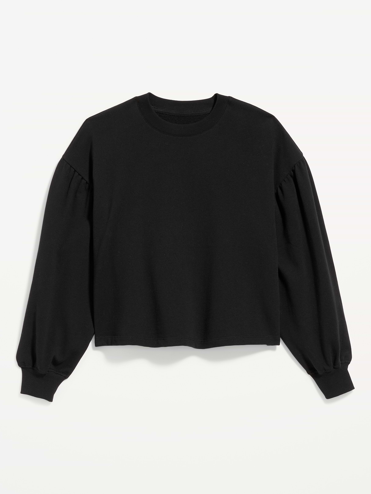 SoComfy Oversized Puff-Sleeve Cropped Sweatshirt - Black Jack