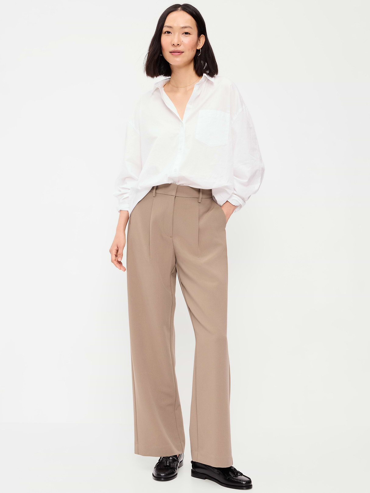 Extra High-Waisted Taylor Wide-Leg Trouser Pants - Sedimentary