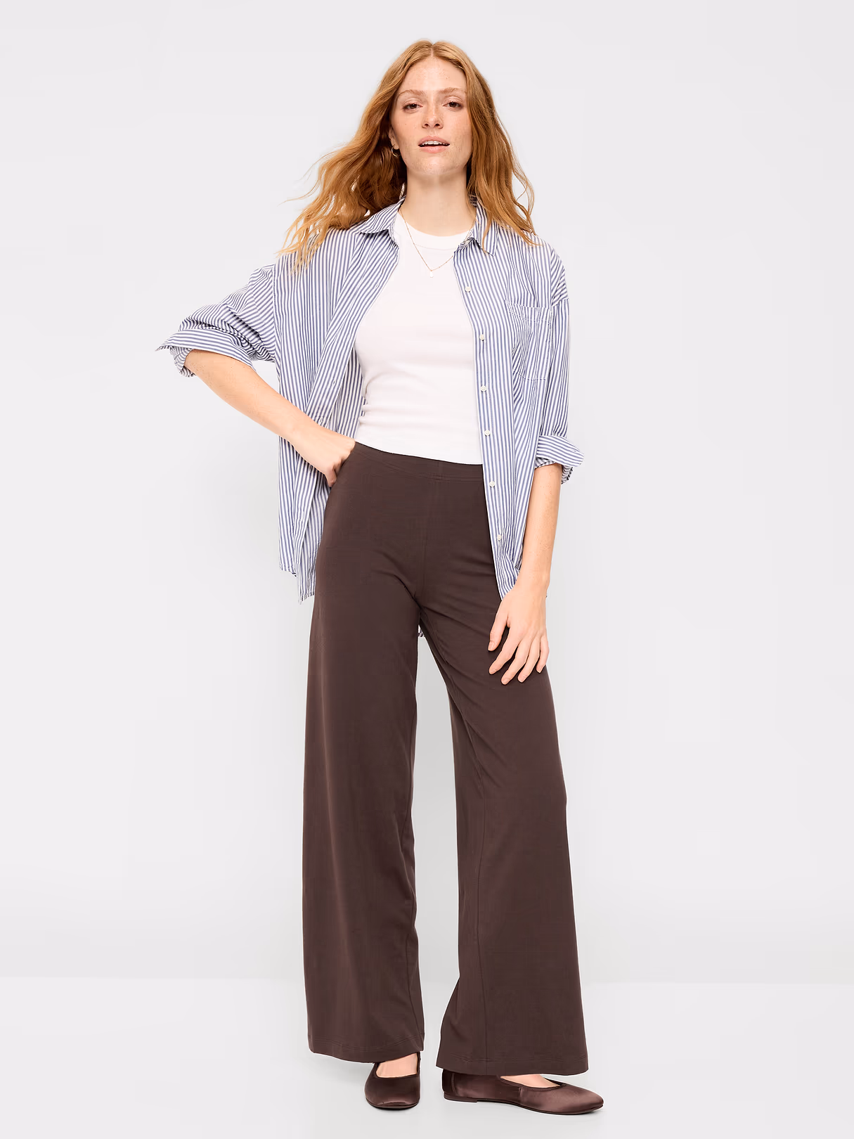 High-Waisted Fashion Wide-Leg Leggings - Black Coffee