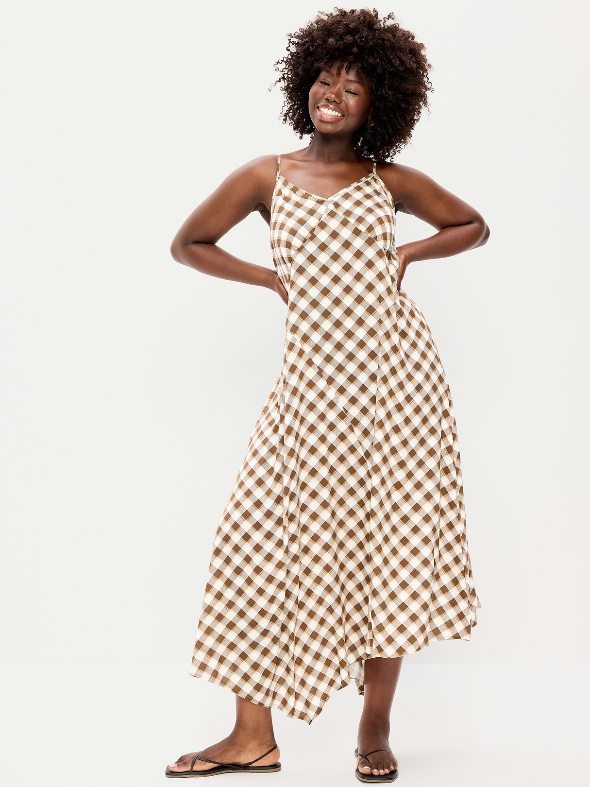 Fit & Flare Tie-Back Asymmetrical Midi Dress - Plaid