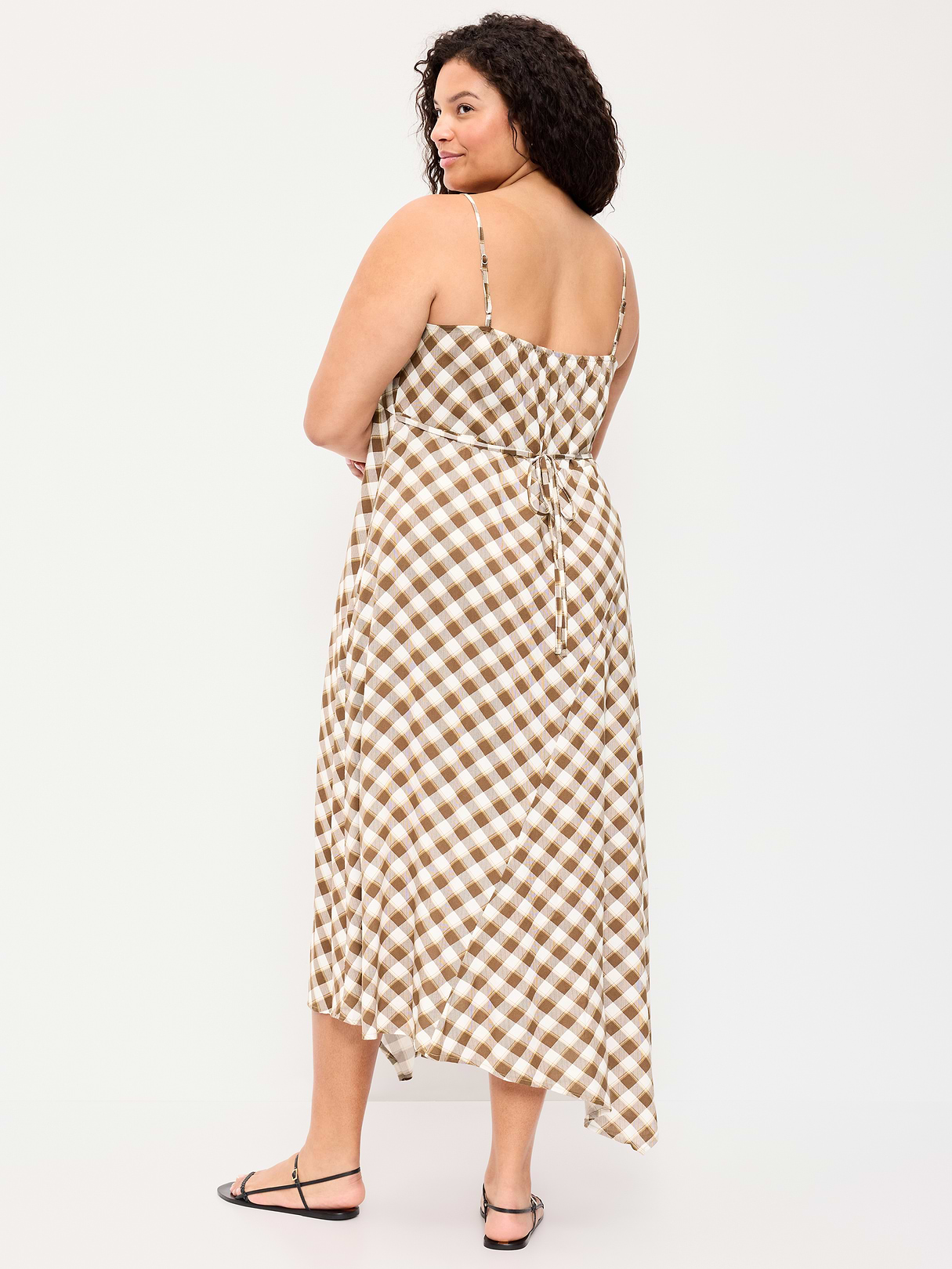 Fit & Flare Tie-Back Asymmetrical Midi Dress - Plaid