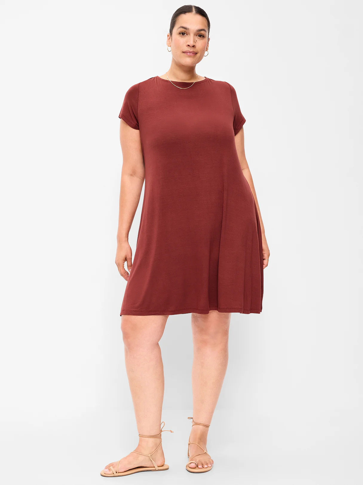 Short-Sleeve Mini Swing Dress - Emberglow