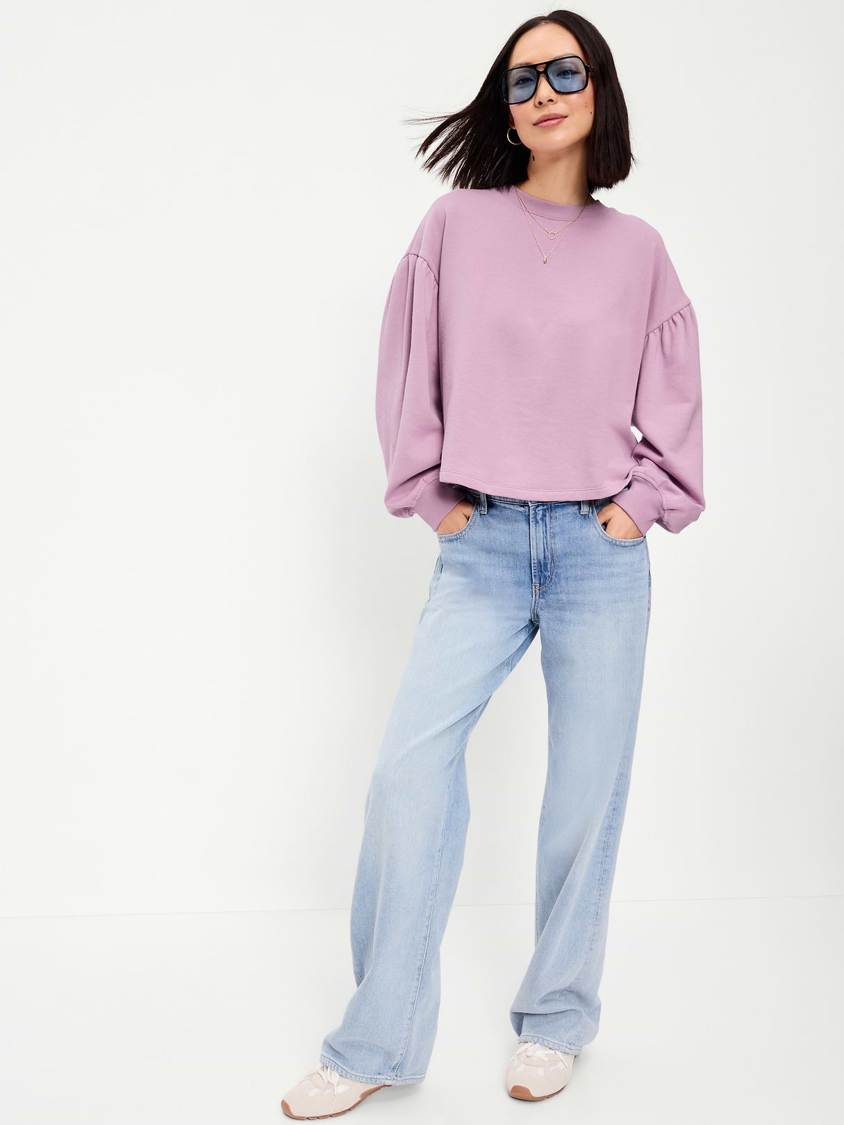 SoComfy Oversized Puff-Sleeve Cropped Sweatshirt - Rose Dawn