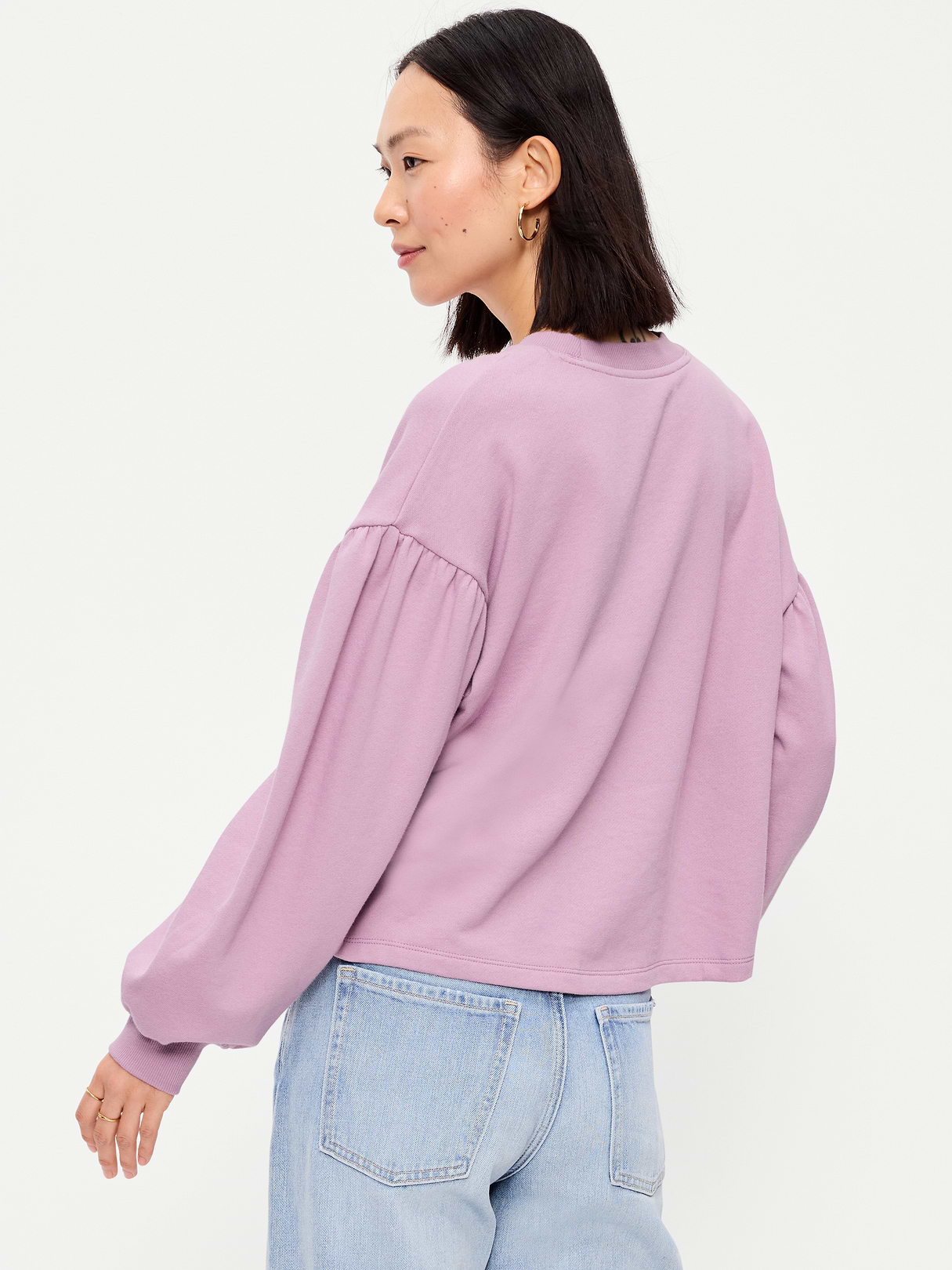 SoComfy Oversized Puff-Sleeve Cropped Sweatshirt - Rose Dawn