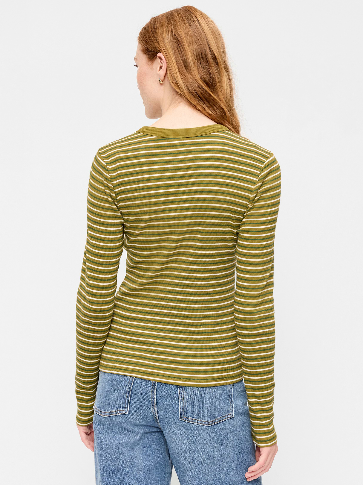 Snug Long-Sleeve Striped Ribbed T-Shirt - Green Multi-Stripe