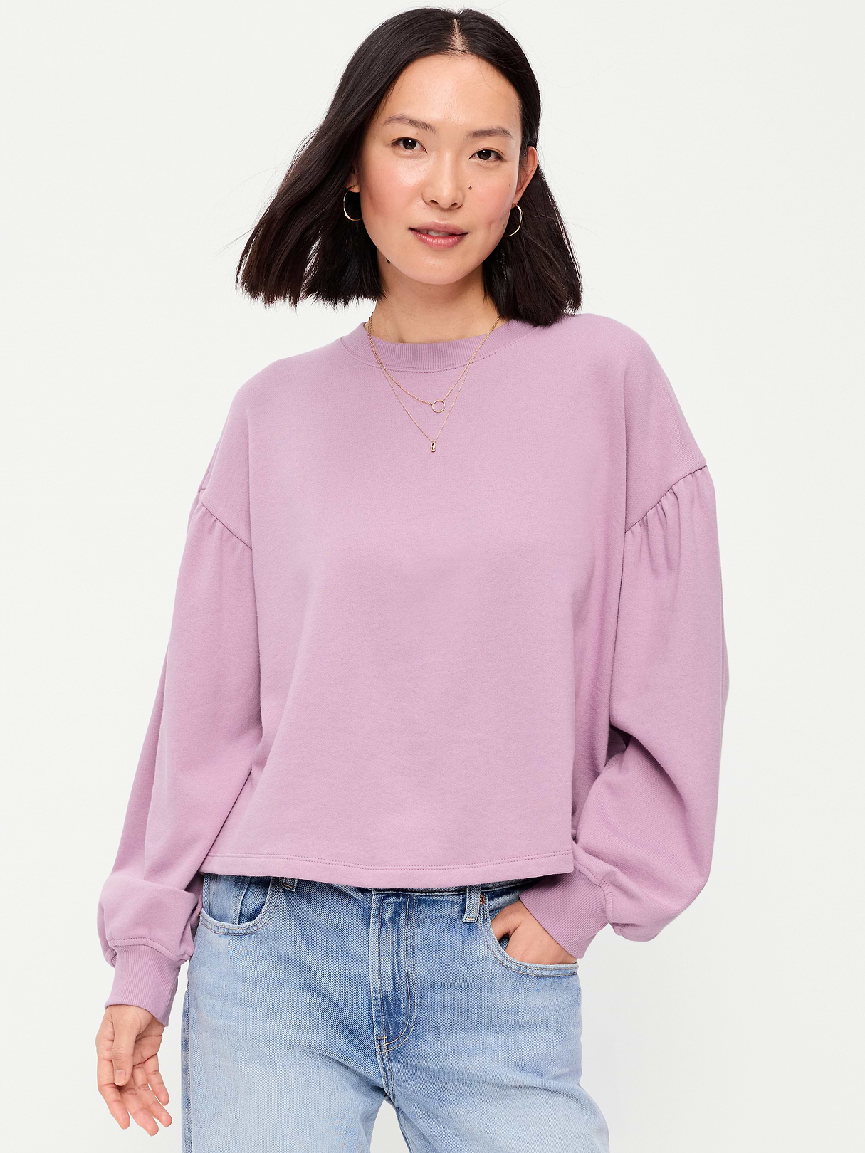 SoComfy Oversized Puff-Sleeve Cropped Sweatshirt - Rose Dawn