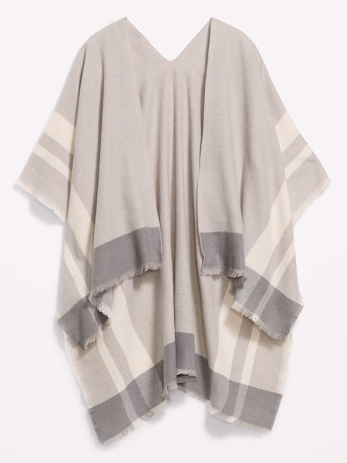 Flannel Fringe Poncho - Gray Herringbone