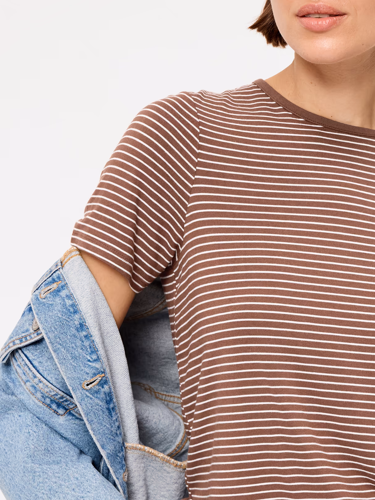 Luxe Crew-Neck T-Shirt - Earth Brown Stripe
