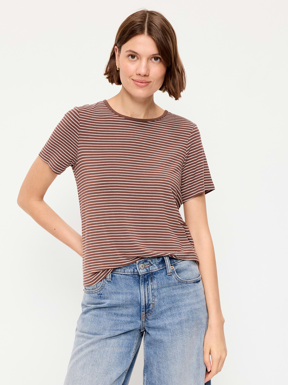 Luxe Crew-Neck T-Shirt - Earth Brown Stripe