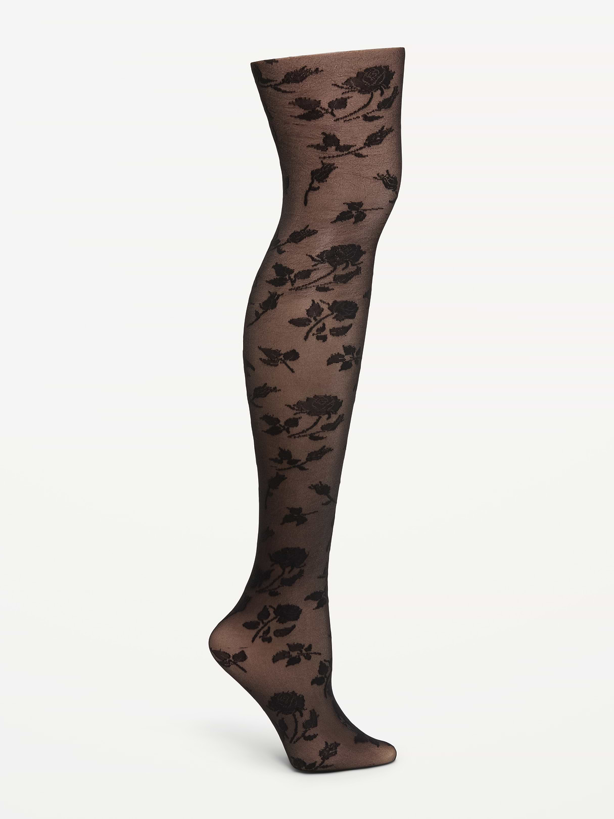 Textured Tights for Women - Black Floral