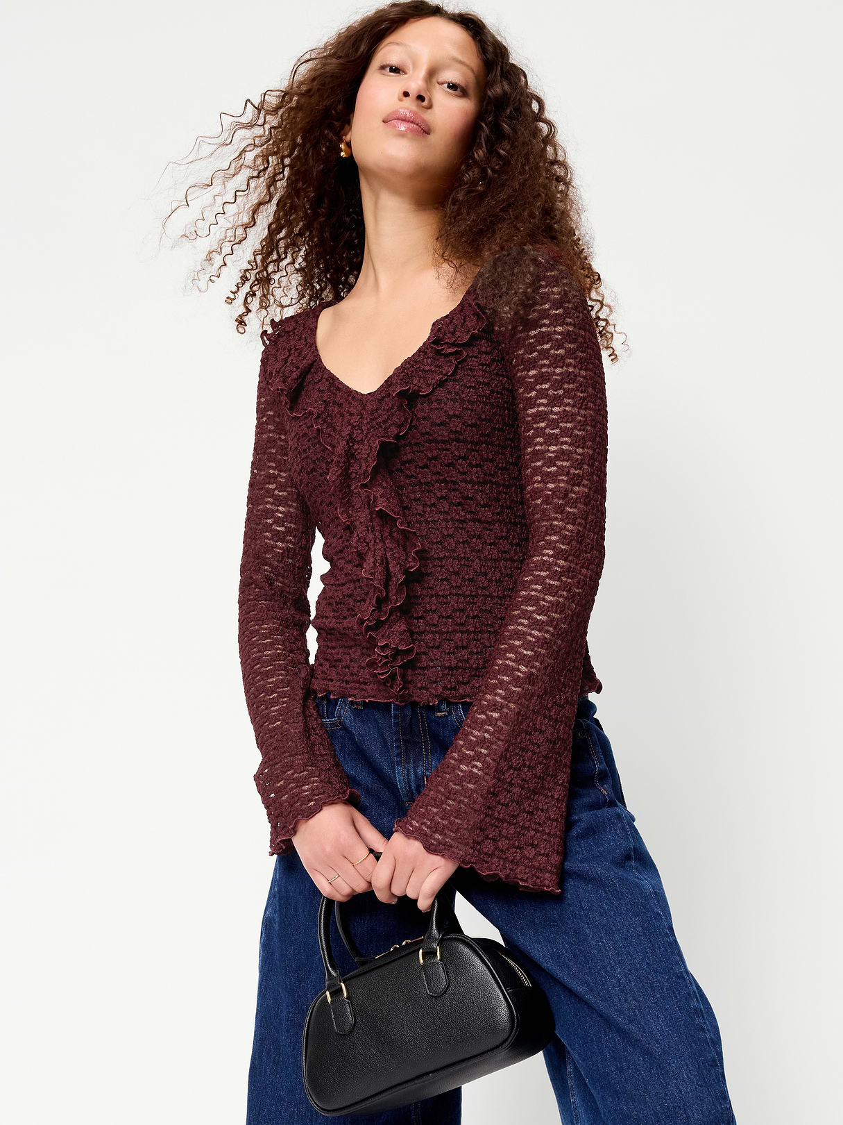 Fitted Bell-Sleeve Ruffle Top - Reddy Or Not