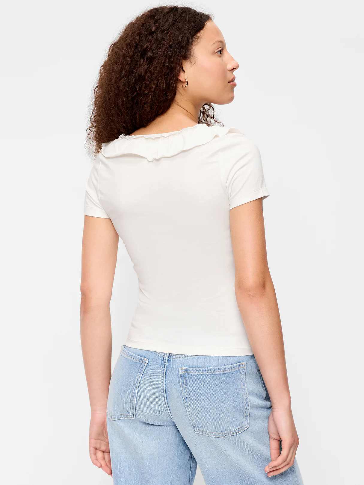 Lettuce-Edge Scoop-Neck Top - Sea Salt
