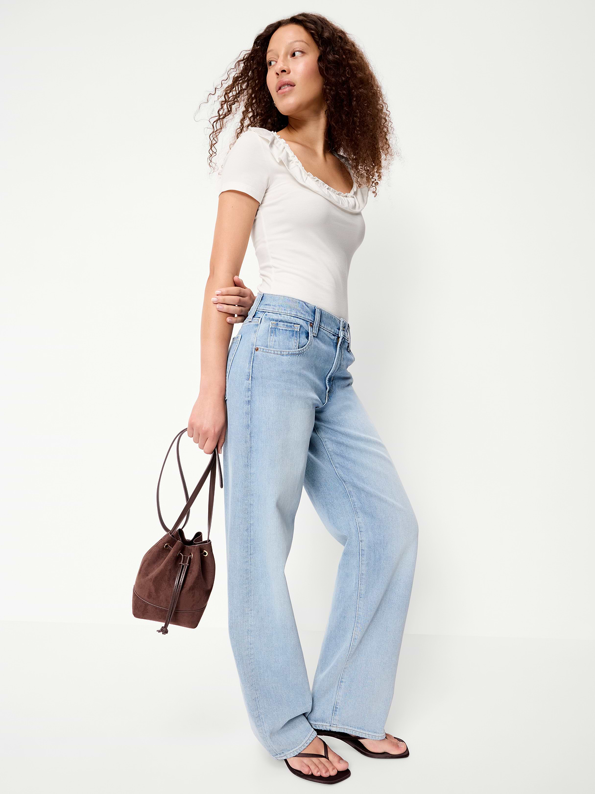 Lettuce-Edge Scoop-Neck Top - Sea Salt