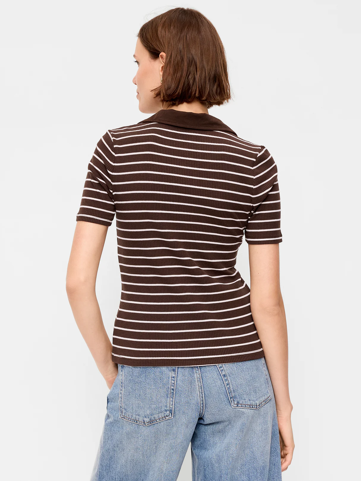 Keyhole Polo Top - Earth Brown Stripe