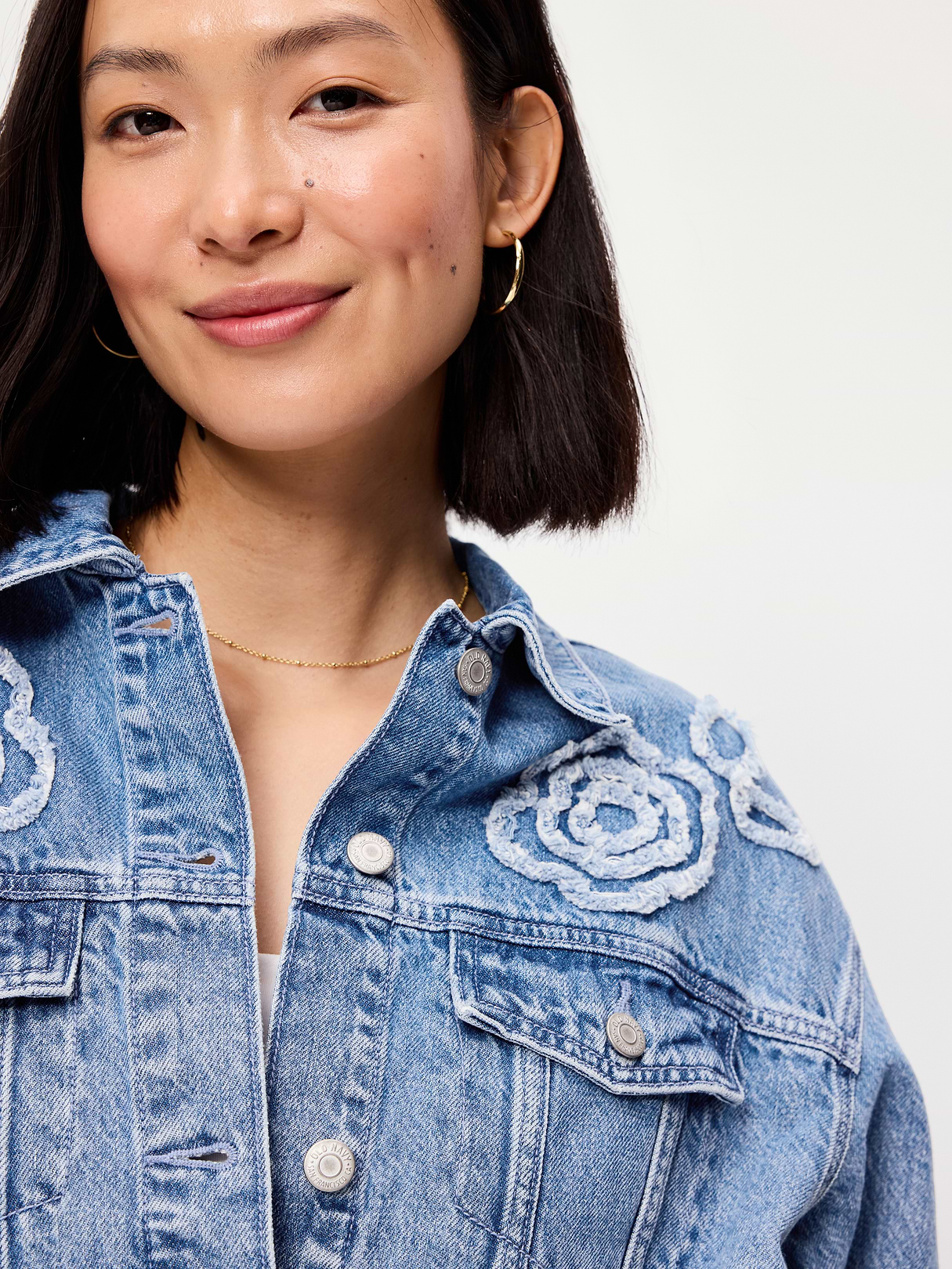 Embroidered Cropped Denim Jacket - Medium Indigo