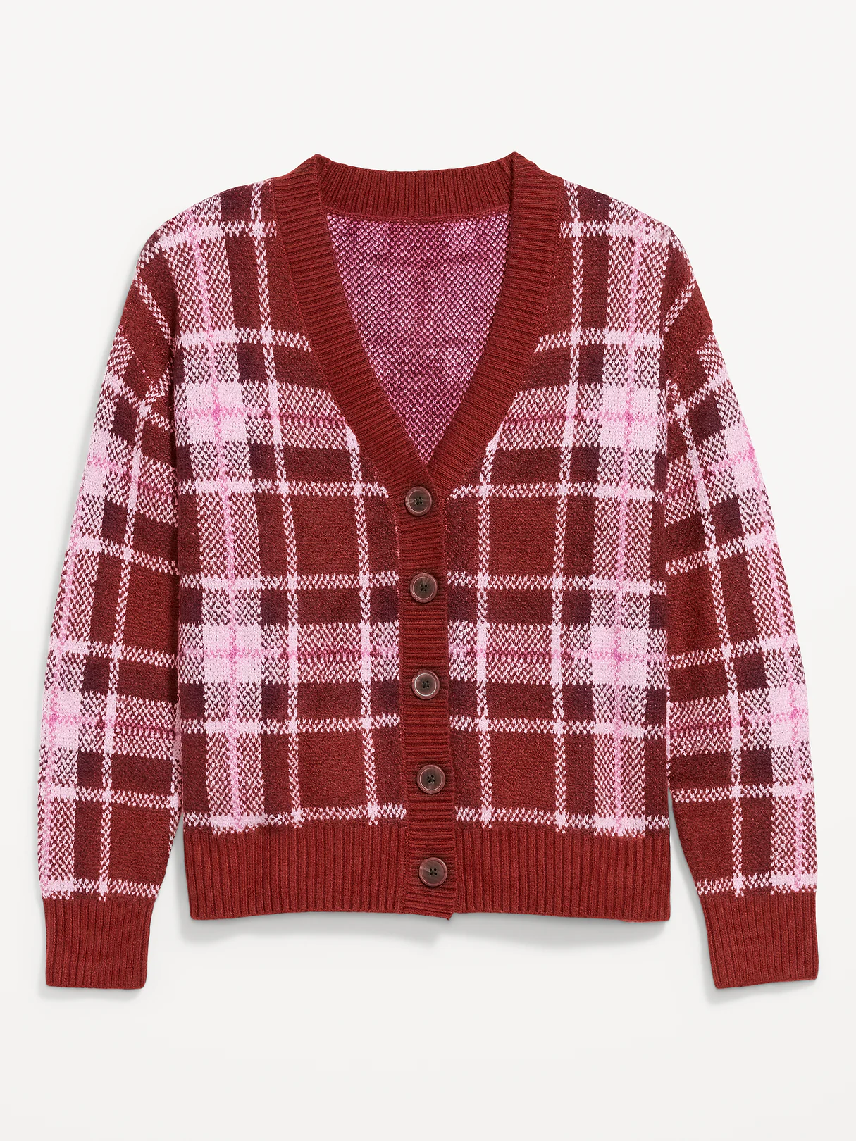 SoSoft V-Neck Cardigan Sweater - Red Plaid
