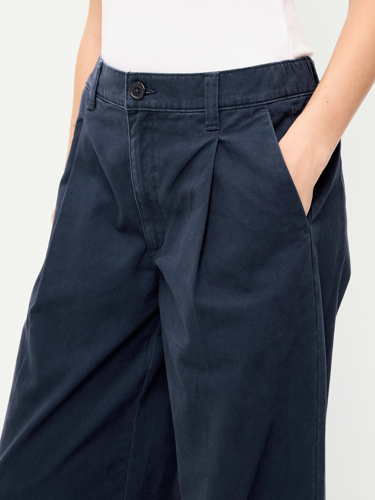 Mid-Rise Pleated Wide-Leg Pants - Navy Captain