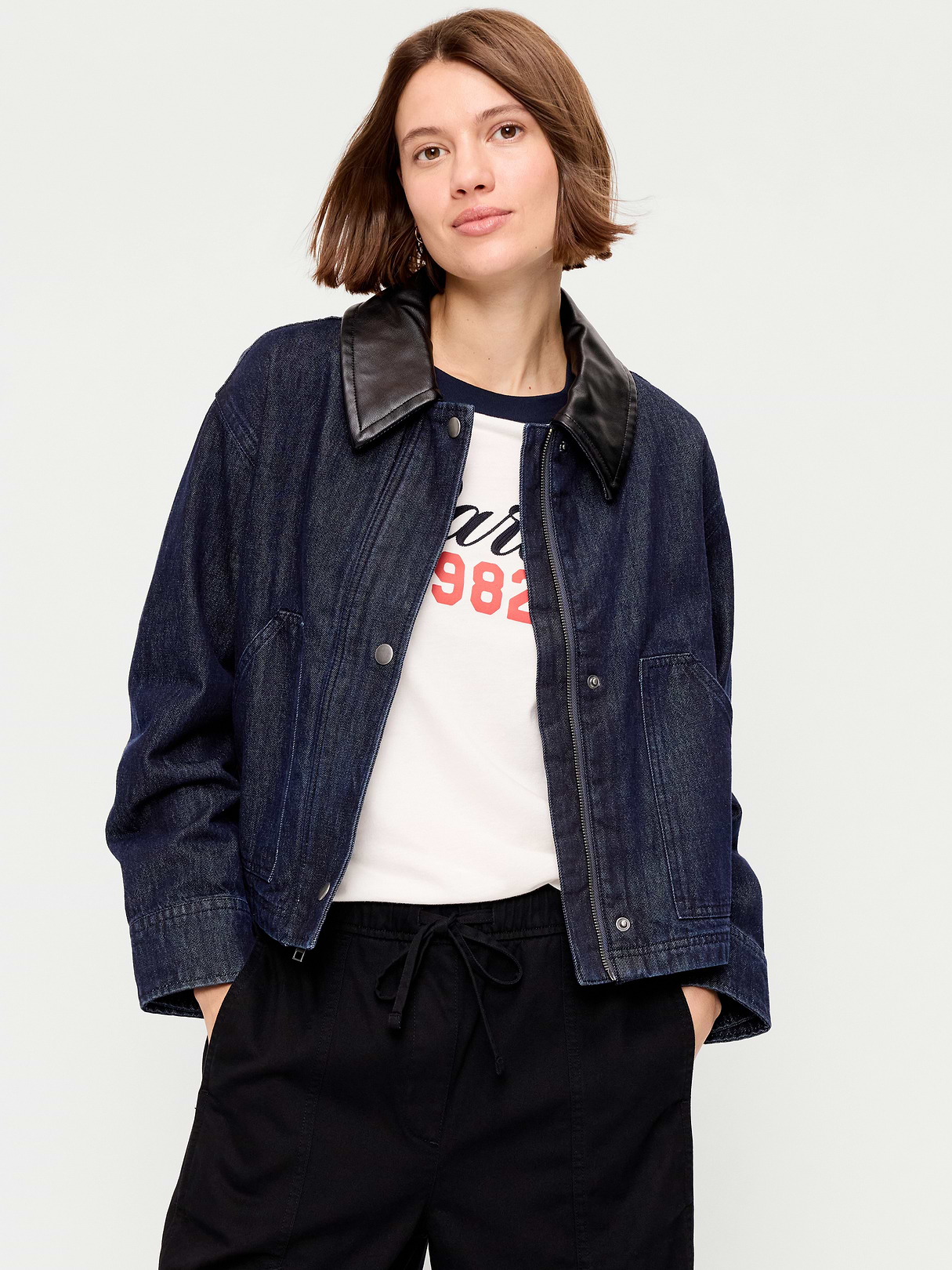 Cropped Barn Jacket - Dark Rinse