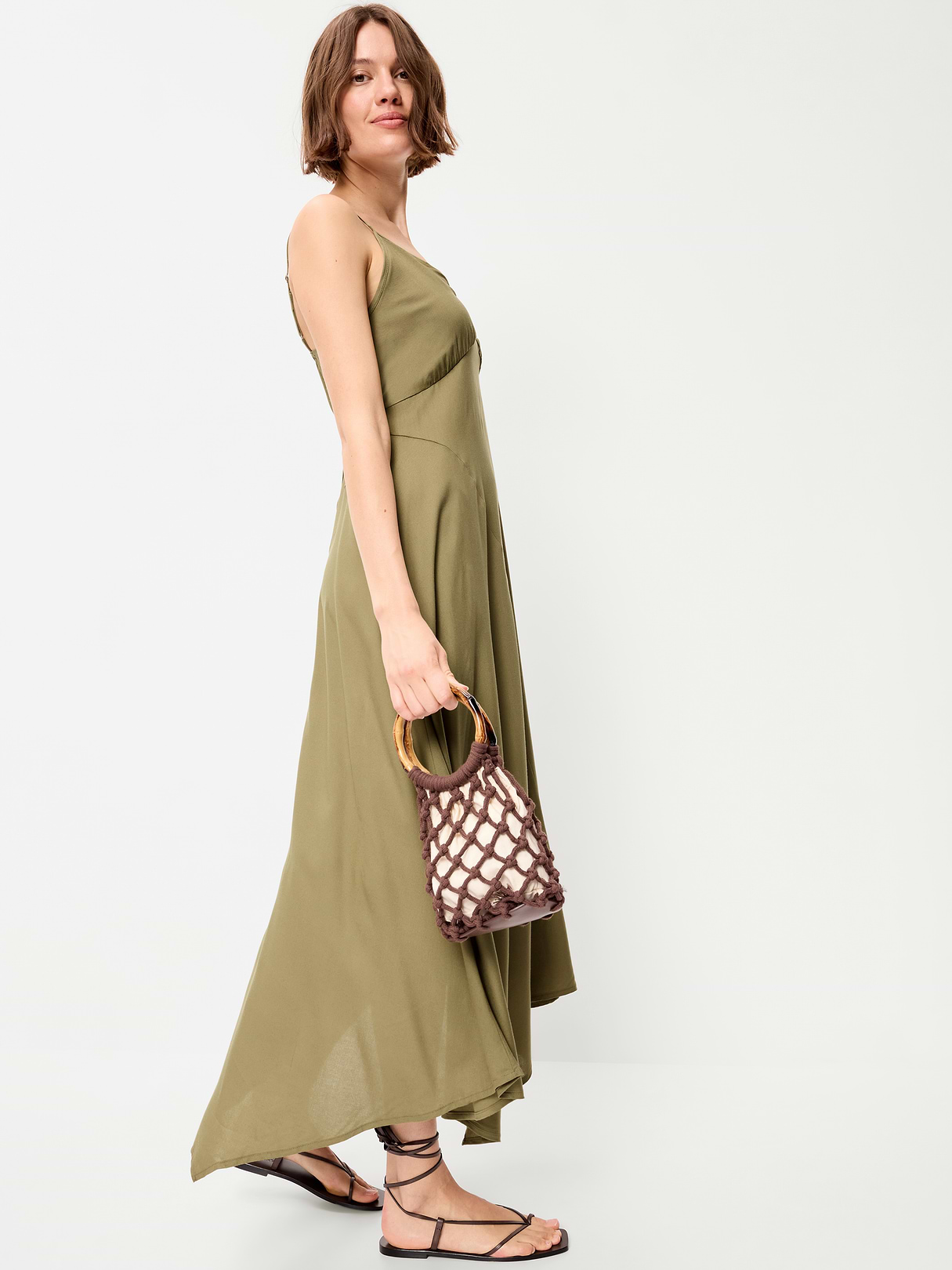 Fit & Flare Tie-Back Asymmetrical Midi Dress - Kombu