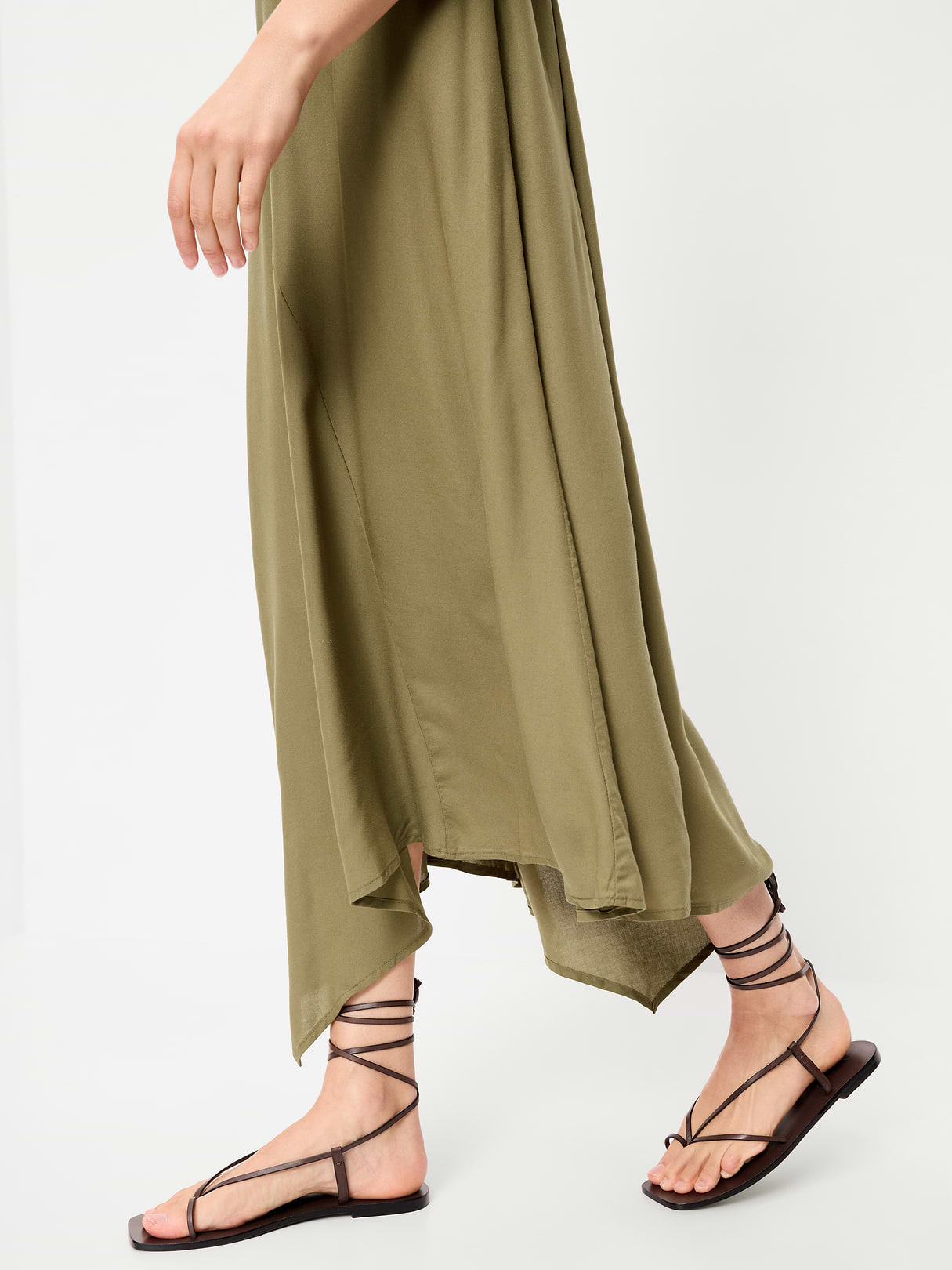 Fit & Flare Tie-Back Asymmetrical Midi Dress - Kombu