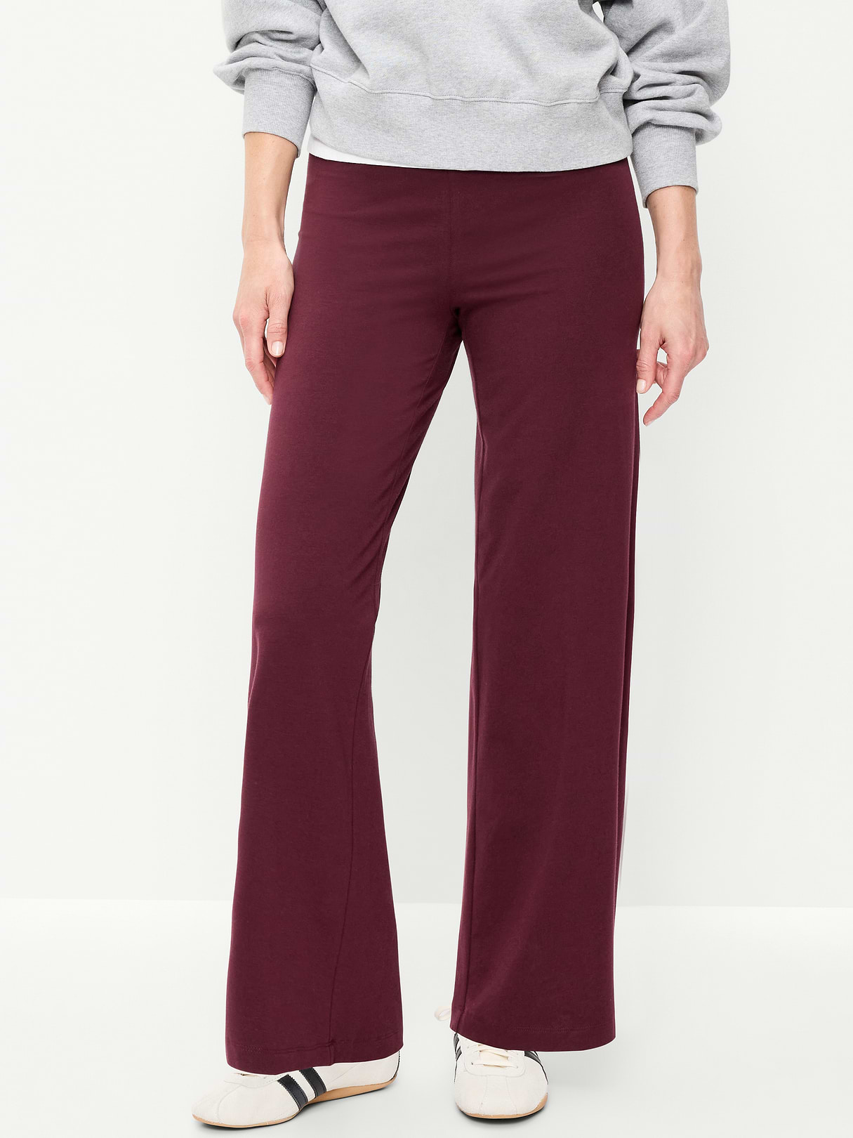 High-Waisted Fashion Wide-Leg Leggings - Red Raisin
