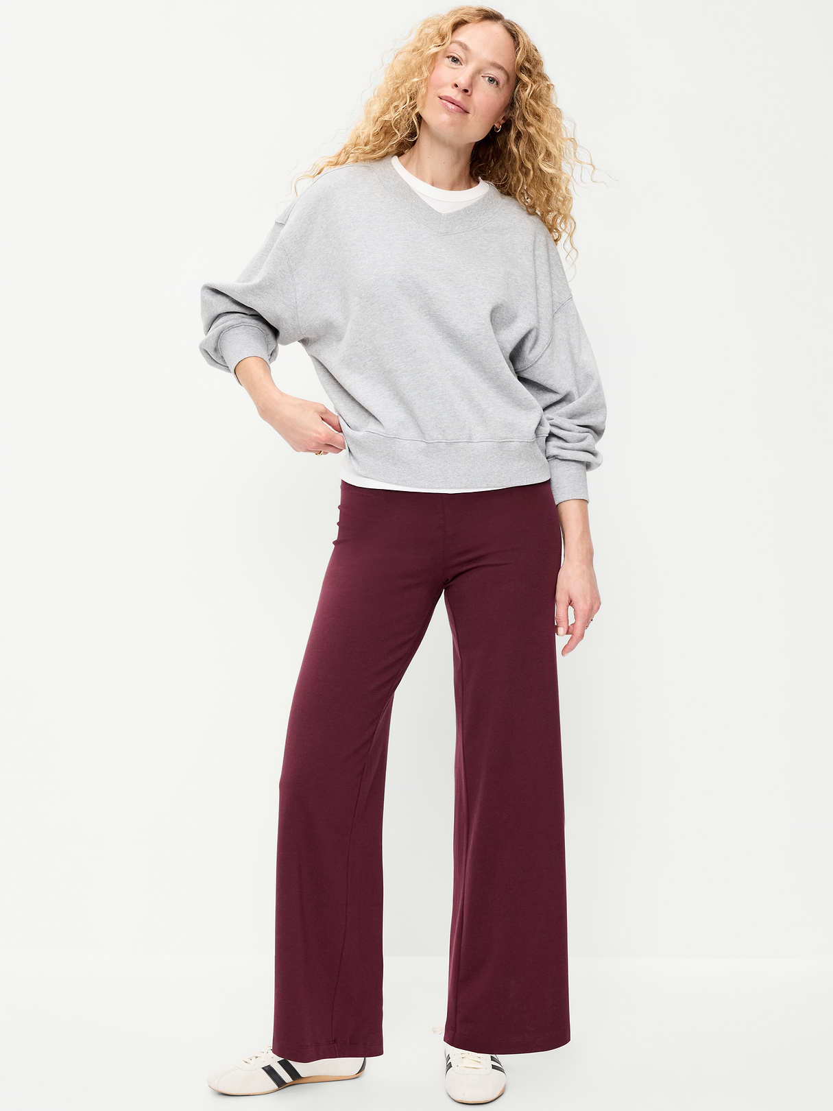 High-Waisted Fashion Wide-Leg Leggings - Red Raisin