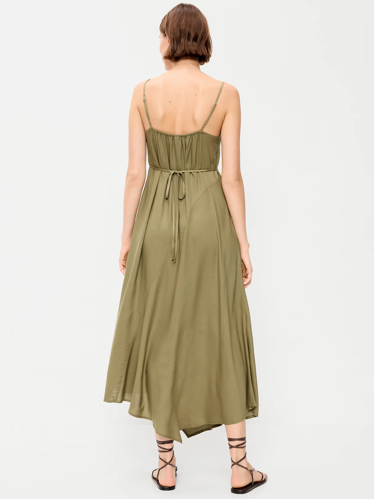 Fit & Flare Tie-Back Asymmetrical Midi Dress - Kombu