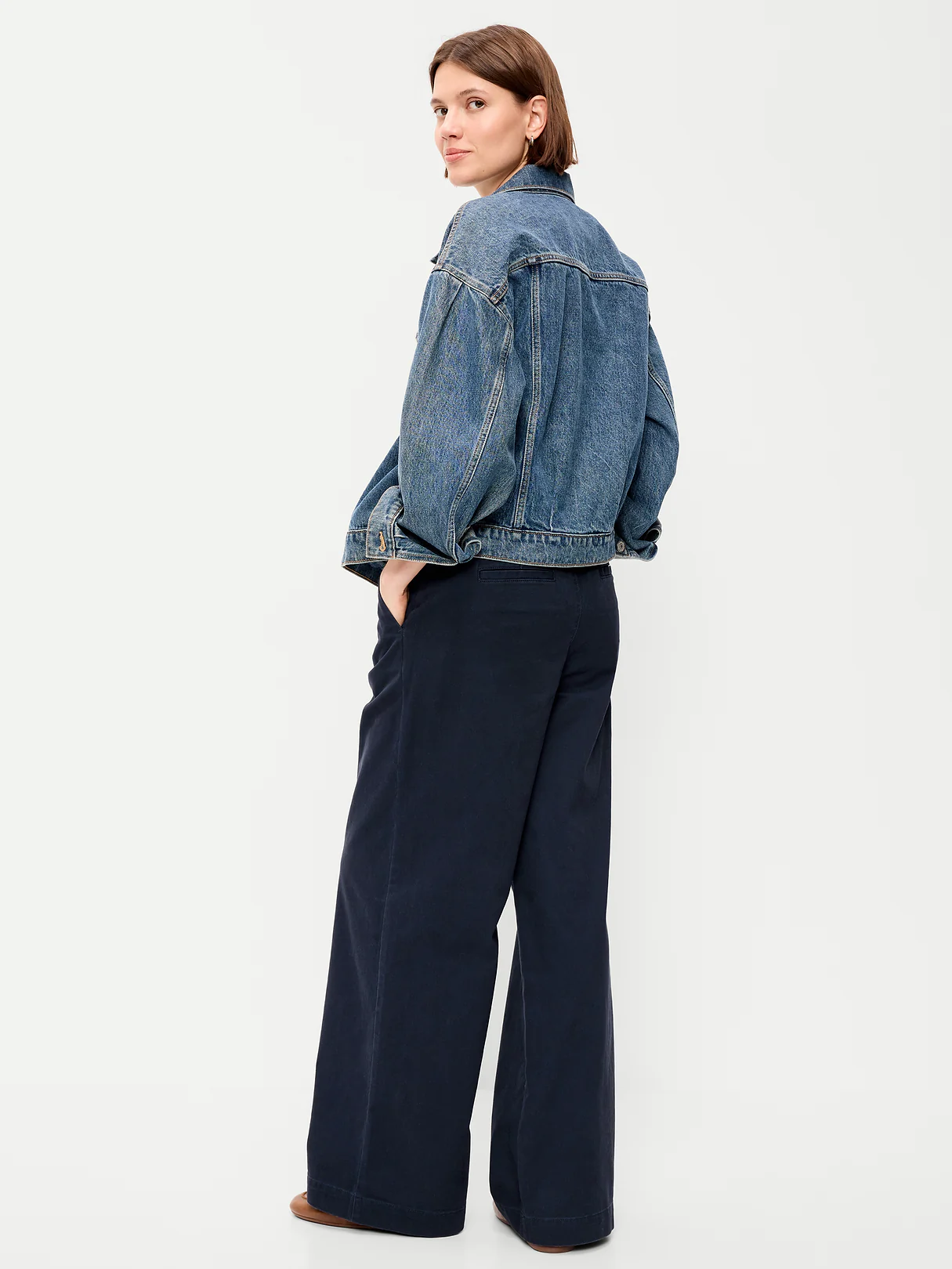 Mid-Rise Pleated Wide-Leg Pants - Navy Captain