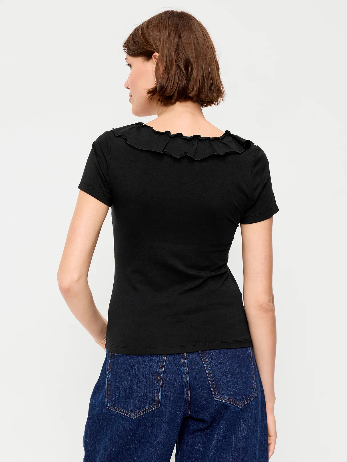 Lettuce-Edge Scoop-Neck Top - Black Jack