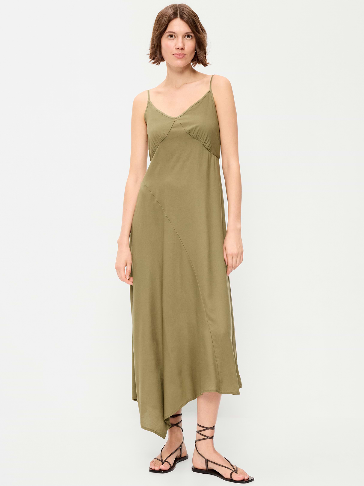 Fit & Flare Tie-Back Asymmetrical Midi Dress - Kombu