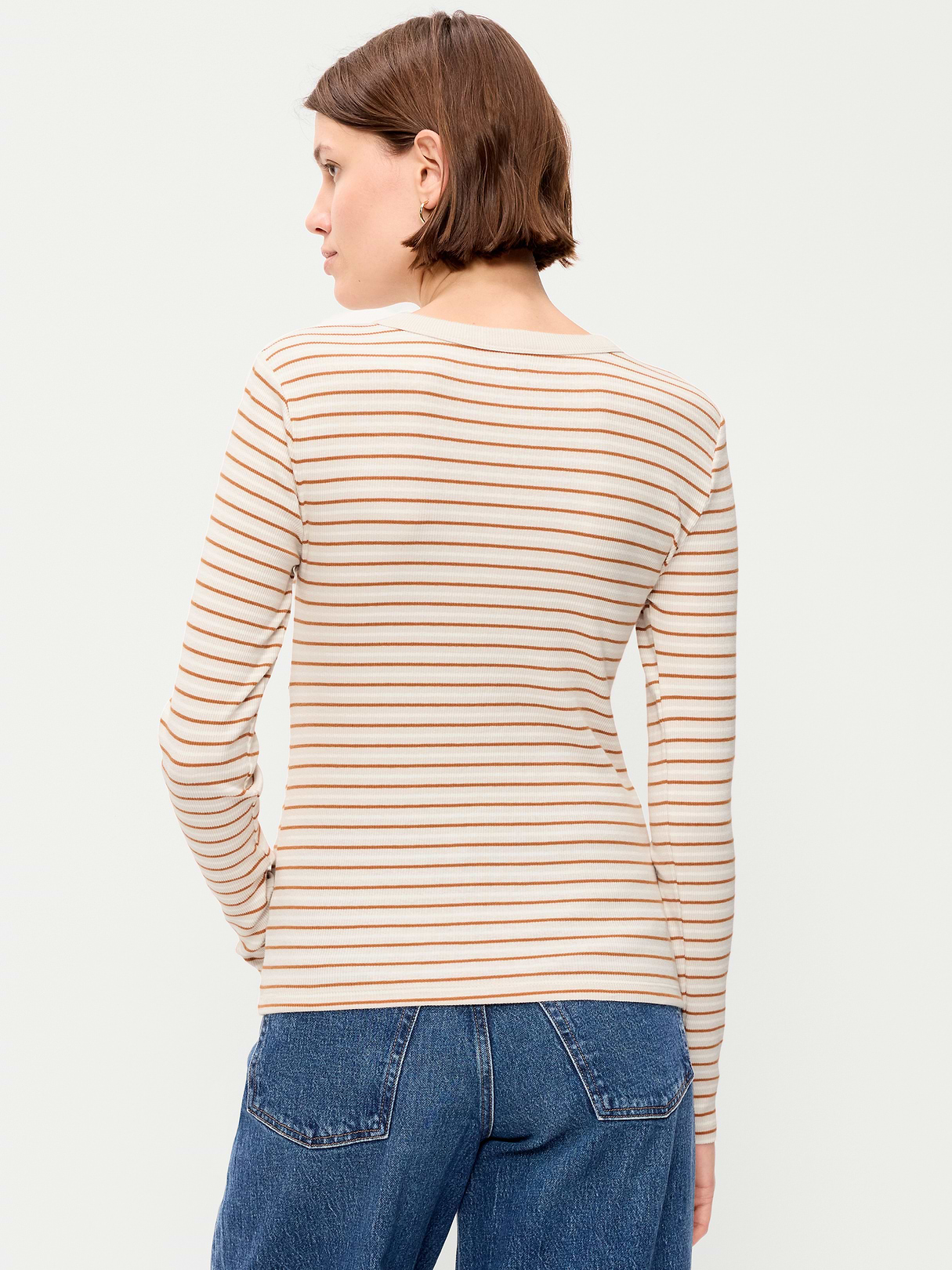 Snug Long-Sleeve Striped Ribbed T-Shirt - Orange Multi Stripe
