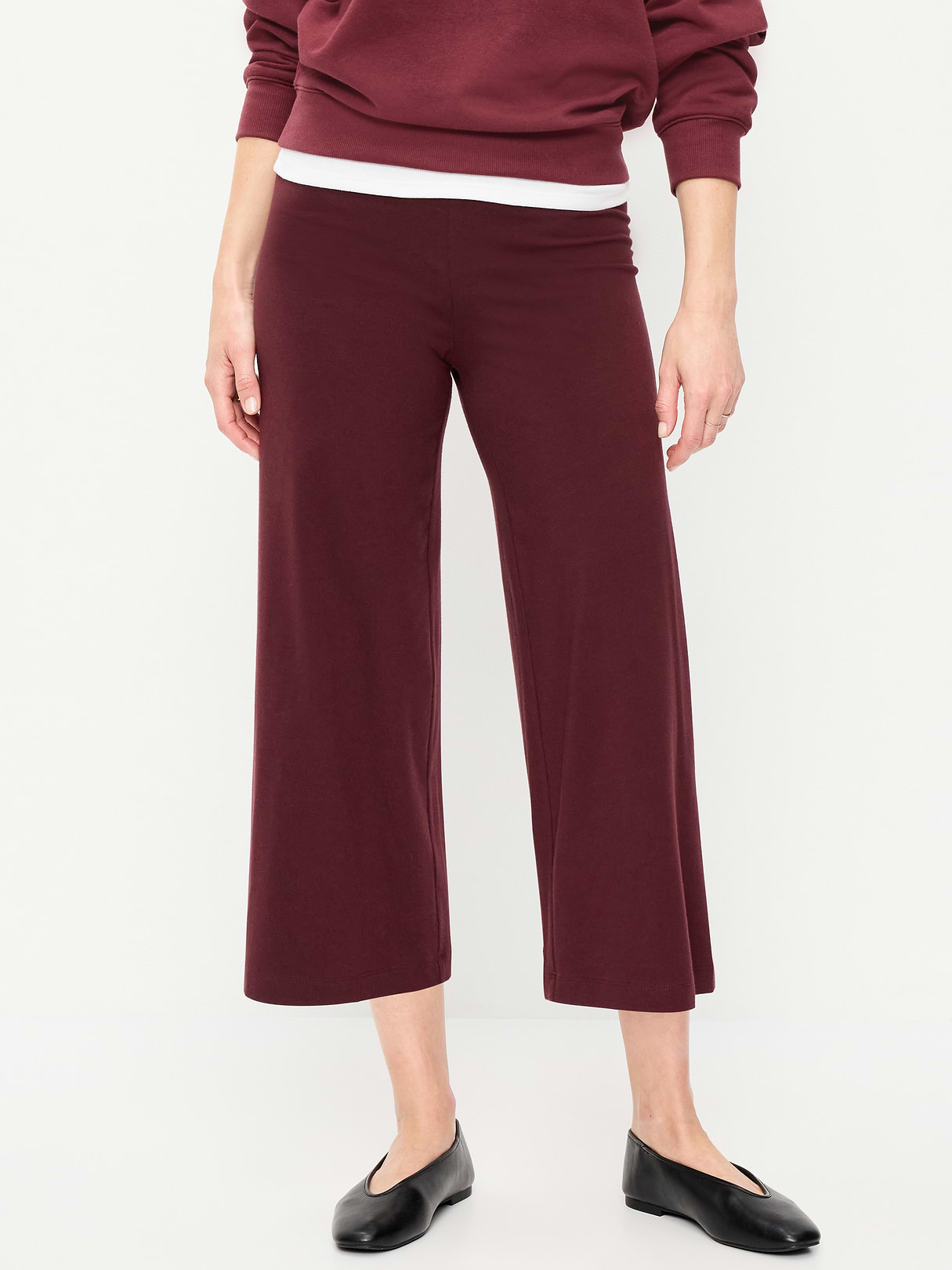 High-Waisted Fashion Wide-Leg Cropped Leggings - Red Raisin