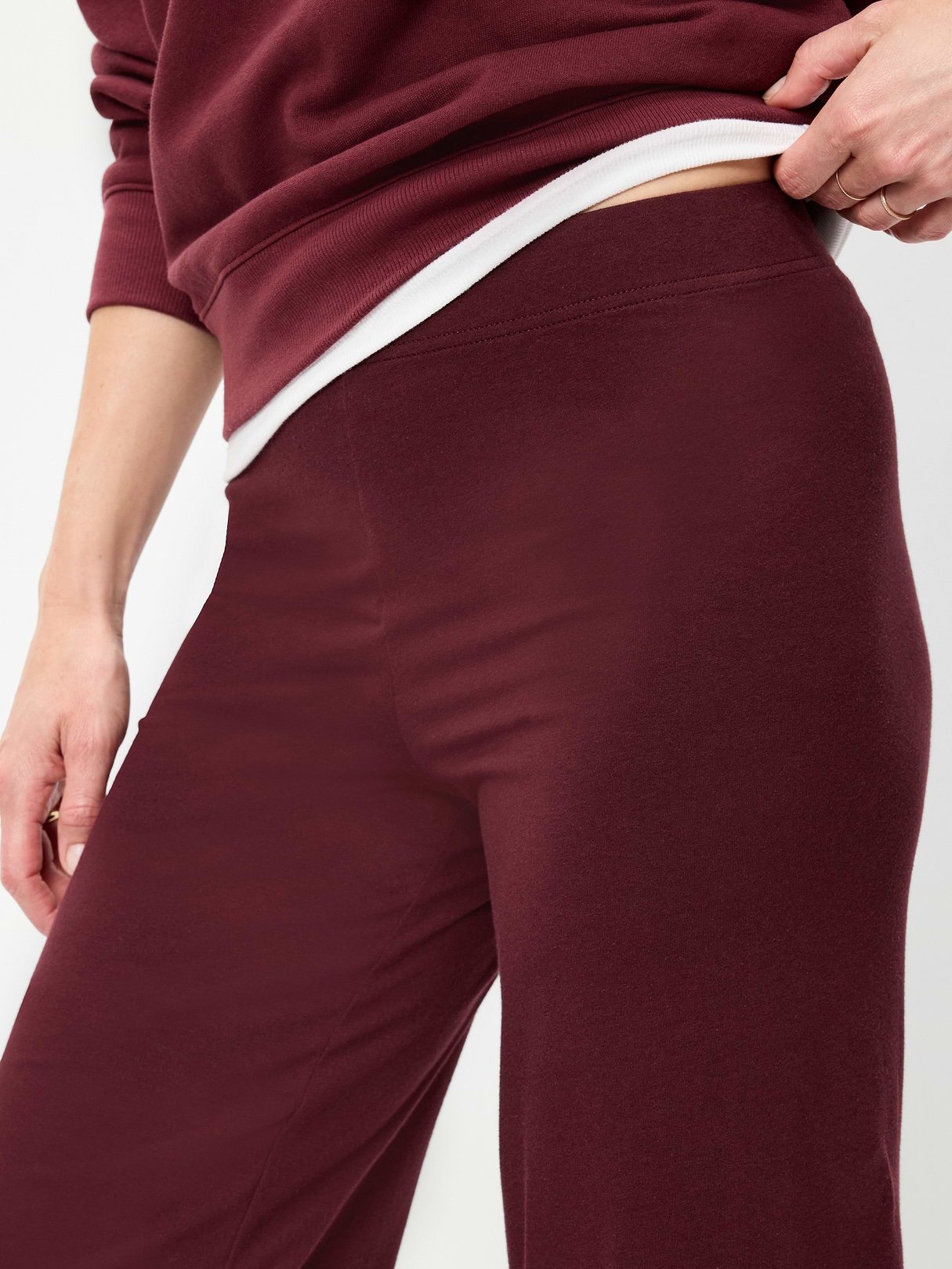 High-Waisted Fashion Wide-Leg Cropped Leggings - Red Raisin