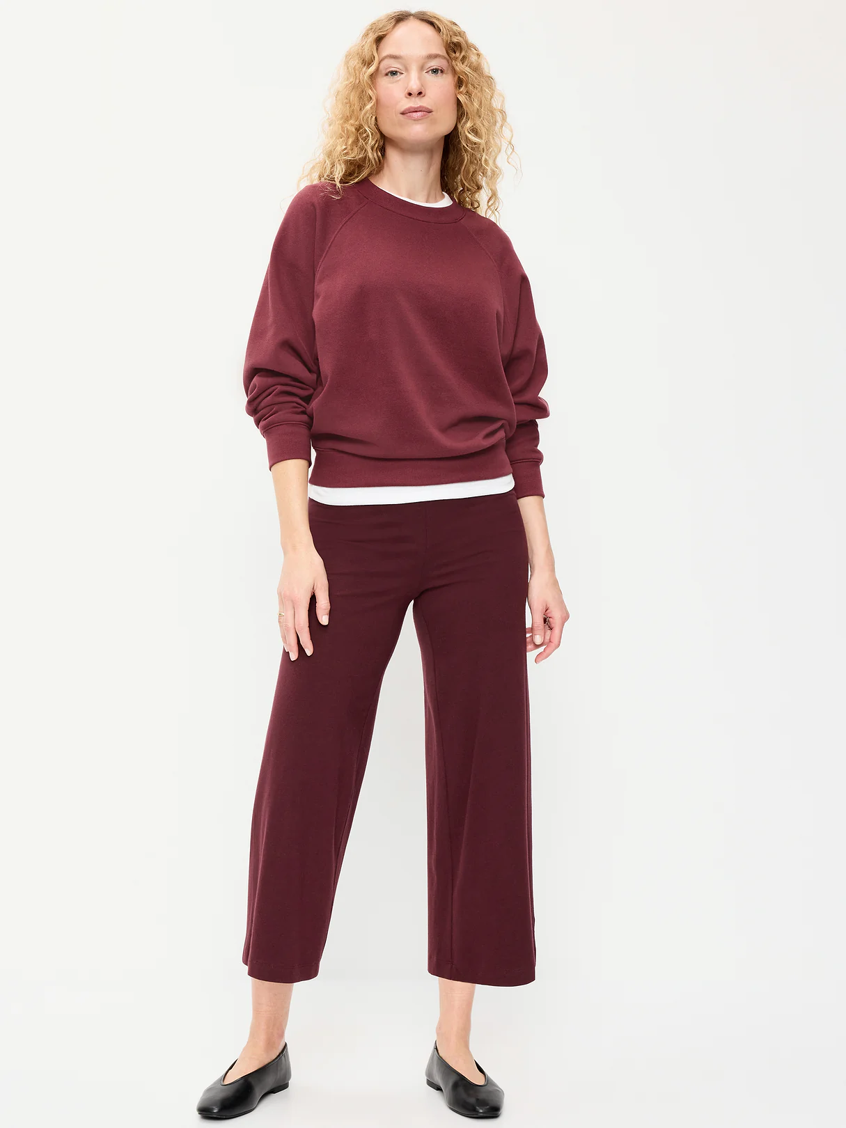 High-Waisted Fashion Wide-Leg Cropped Leggings - Red Raisin