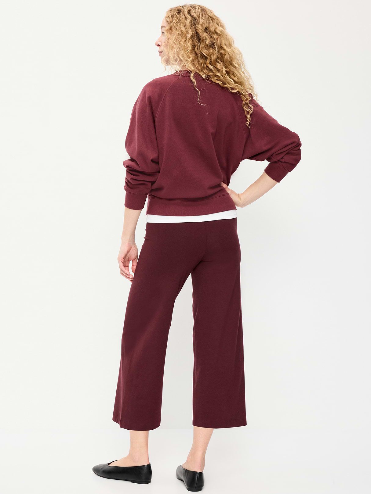High-Waisted Fashion Wide-Leg Cropped Leggings - Red Raisin